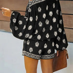 Baroque Print Off-Shoulder Lantern Sleeve Shorts Jumpsuit