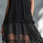 Black Lace-trimmed Ruffled Sheer Polka Dot Mini Dress