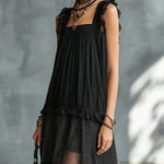 Black Lace-trimmed Ruffled Sheer Polka Dot Mini Dress