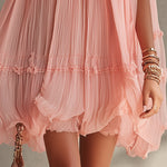 Pink Halter Neck Ruffled Chiffon Bubble Mini Dress