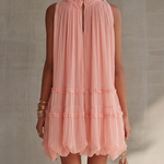Pink Halter Neck Ruffled Chiffon Bubble Mini Dress