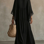Black Lace V-neck Batwing Sleeve Chiffon Maxi Dress