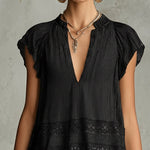 Black Striped Chiffon Lace-trimmed Ruffled Mini Dress