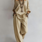 Casual Off-shoulder Top And Wide-leg Pants Set