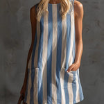 Retro Striped Sleeveless Round Neck Mini Dress