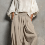 White Batwing Wide-sleeved Top And Light Khaki Harem Pants Suit