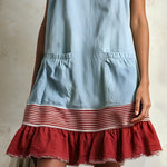 Blue Sleeveless Red Striped And Ruffled Loose Mini Dress
