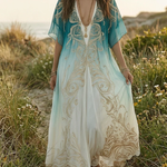 Gradient Gold Printed Kaftan Flowing Maxi Dress