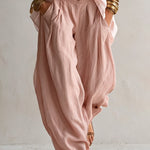 White Loose Shirt And Green Wide-leg Lantern Pants Suit