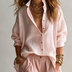 White Loose Shirt And Green Wide-leg Lantern Pants Suit