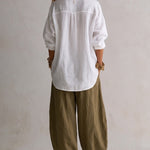 White Loose Shirt And Green Wide-leg Lantern Pants Suit
