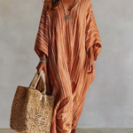 Bohemian V-Neck Striped Kaftan Maxi Dress