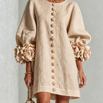 White Floral Button-down Mini Dress With Striking Floral Cuffs