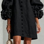 Black Floral Button-down Mini Dress With Striking Floral Cuffs