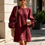 White Floral Button-down Mini Dress With Striking Floral Cuffs