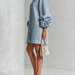White Floral Button-down Mini Dress With Striking Floral Cuffs
