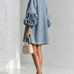White Floral Button-down Mini Dress With Striking Floral Cuffs