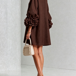 White Floral Button-down Mini Dress With Striking Floral Cuffs
