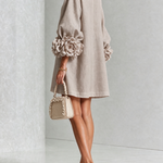 Mushroom Taupe Floral Button-down Mini Dress With Striking Floral Cuffs