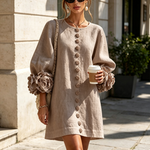 White Floral Button-down Mini Dress With Striking Floral Cuffs