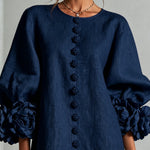 Navy Floral Button-down Mini Dress With Striking Floral Cuffs