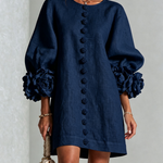 Navy Floral Button-down Mini Dress With Striking Floral Cuffs