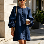 White Floral Button-down Mini Dress With Striking Floral Cuffs