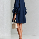 Navy Floral Button-down Mini Dress With Striking Floral Cuffs