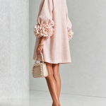 Pink Floral Button-down Mini Dress With Striking Floral Cuffs