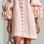 Pink Floral Button-down Mini Dress With Striking Floral Cuffs