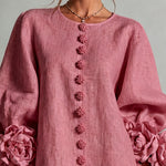 Vintage Rose Floral Button-down Mini Dress With Striking Floral Cuffs