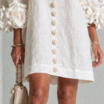 White Floral Button-down Mini Dress With Striking Floral Cuffs
