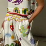 Unique Print Tank And Elastic Waist Pocketed Pants Set