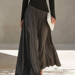Black And Gray Two-tone Patchwork Draped Neckline Pleated Maxi Dress