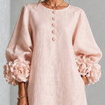 Pink Floral Button-down Midi Dress With Striking Floral Cuffs