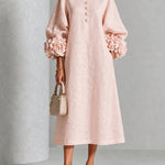 Pink Floral Button-down Midi Dress With Striking Floral Cuffs