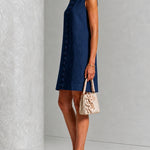 Navy Sleeveless Floral Button-front Mini Dress