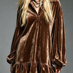 Velvet Mini Dress with Lantern Sleeves Ruffled Hem