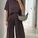 Light Grey Casual Top and Wide-leg Pants Set
