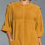 Ginger Yellow Faux Suede Mini Dress With Shoulder Buttons And Patch Pockets