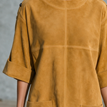Ginger Yellow Faux Suede Mini Dress With Shoulder Buttons And Patch Pockets