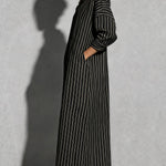 Black White Asymmetric Stripe Shirt Maxi Dress