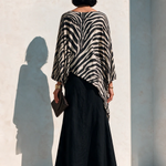 Black Zebra Asymmetrical Top And Black Drape Skirt Two‑Piece Set