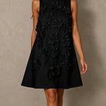 Black Sleeveless Mini Dress Featuring Striking Floral And Bow Details