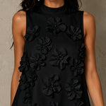 Black Sleeveless Mini Dress Featuring Striking Floral And Bow Details