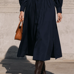 Navy Corset Waist Shirt Midi Dress
