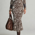 Brown Zebra-Print Cut-Out Keyhole Neck Maxi Dress
