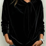 Velvet Draped Collar Tie Bow Loose Long Sleeve Shirt