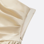 Champagne 3D Floral Ruched Satin One Shoulder Sleeveless Floor-length Gown Maxi Dress