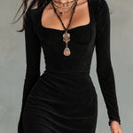 Black Square-neck Long-sleeve Chiffon Mermaid Maxi Dress